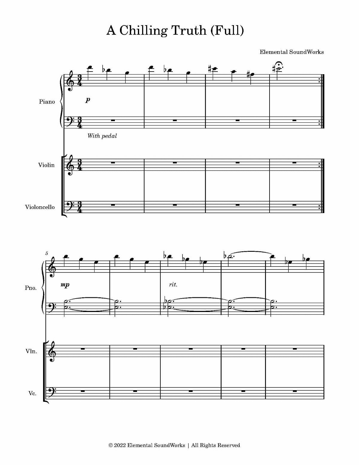 "A Chilling Truth" Sheet Music - Piano, Cello, and Violin