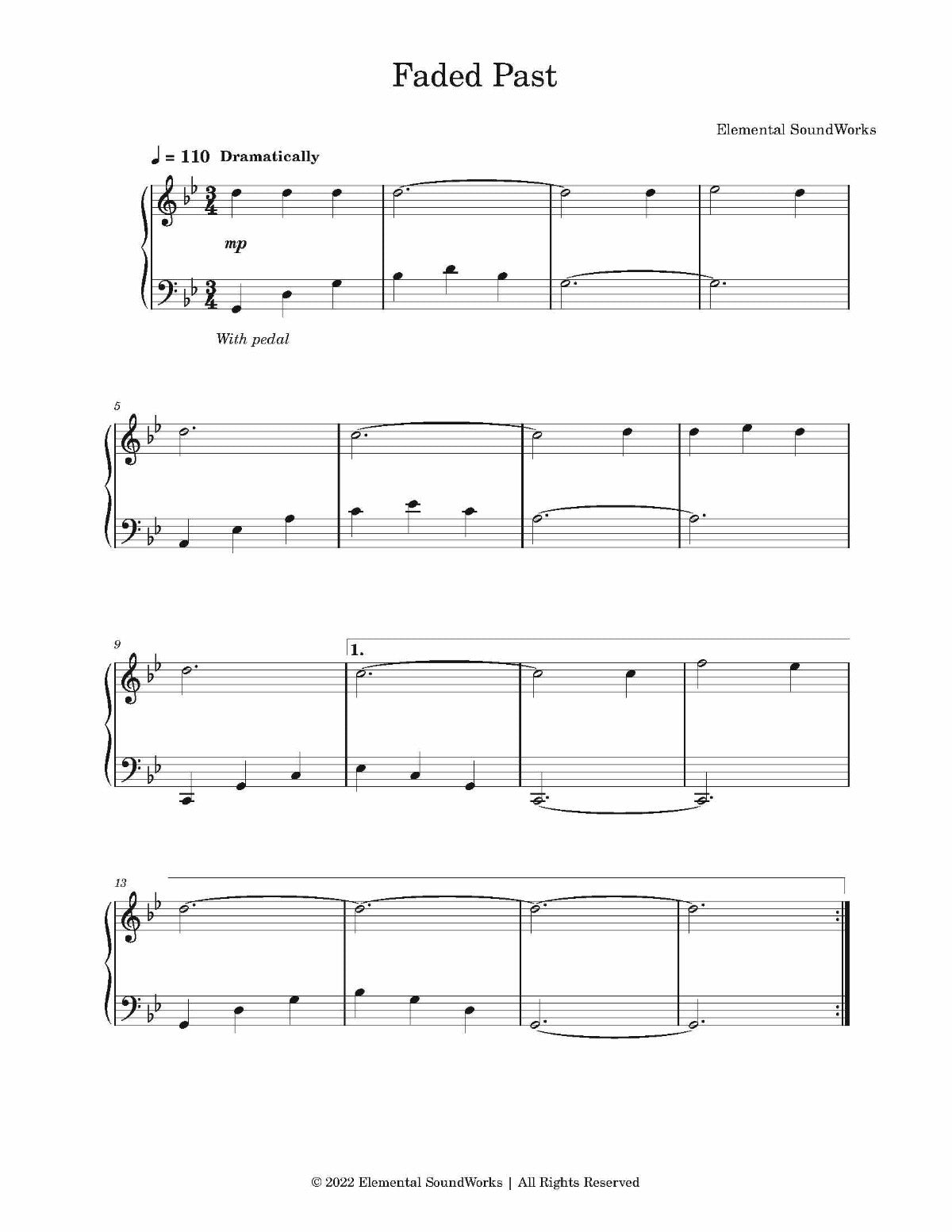 "Faded Past" Piano Sheet Music