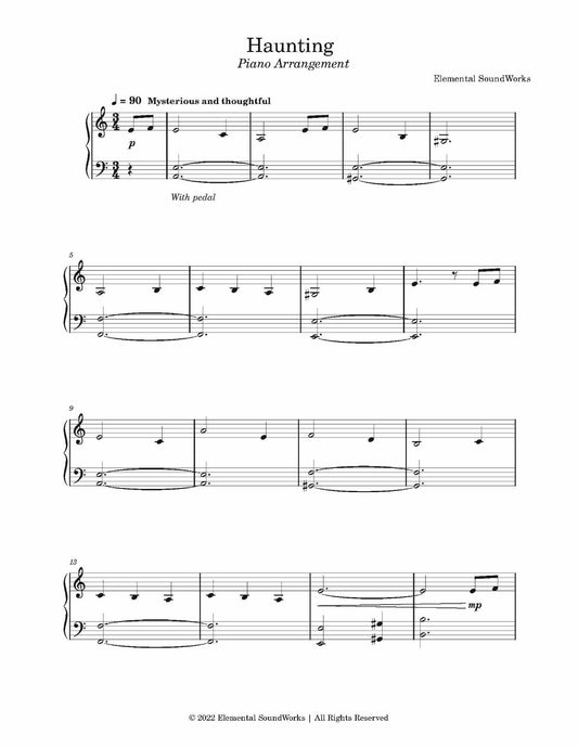 "Haunting" Sheet Music - Piano Arrangement