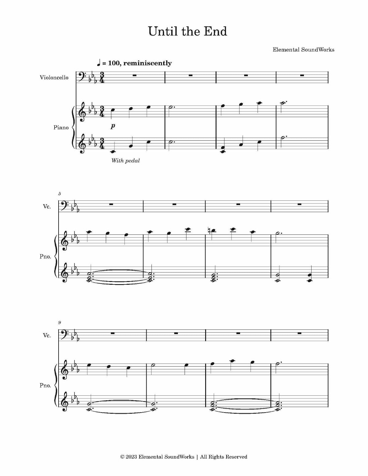 "Until the End" Sheet Music - Piano and Cello Duet