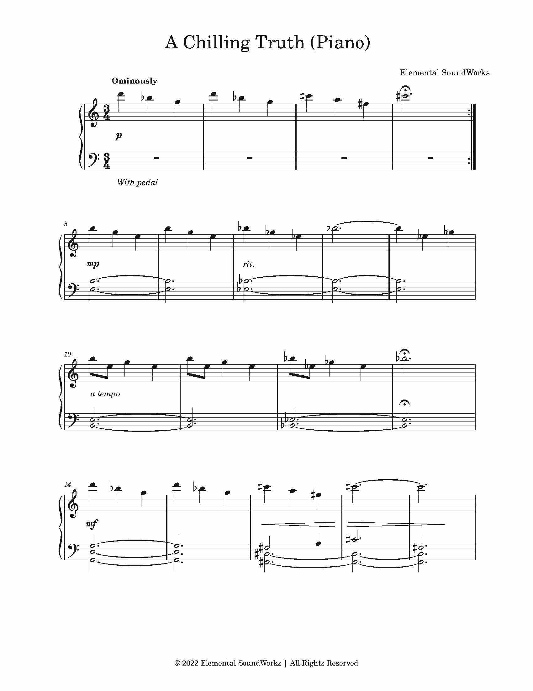 "A Chilling Truth" Sheet Music - Piano Arrangement