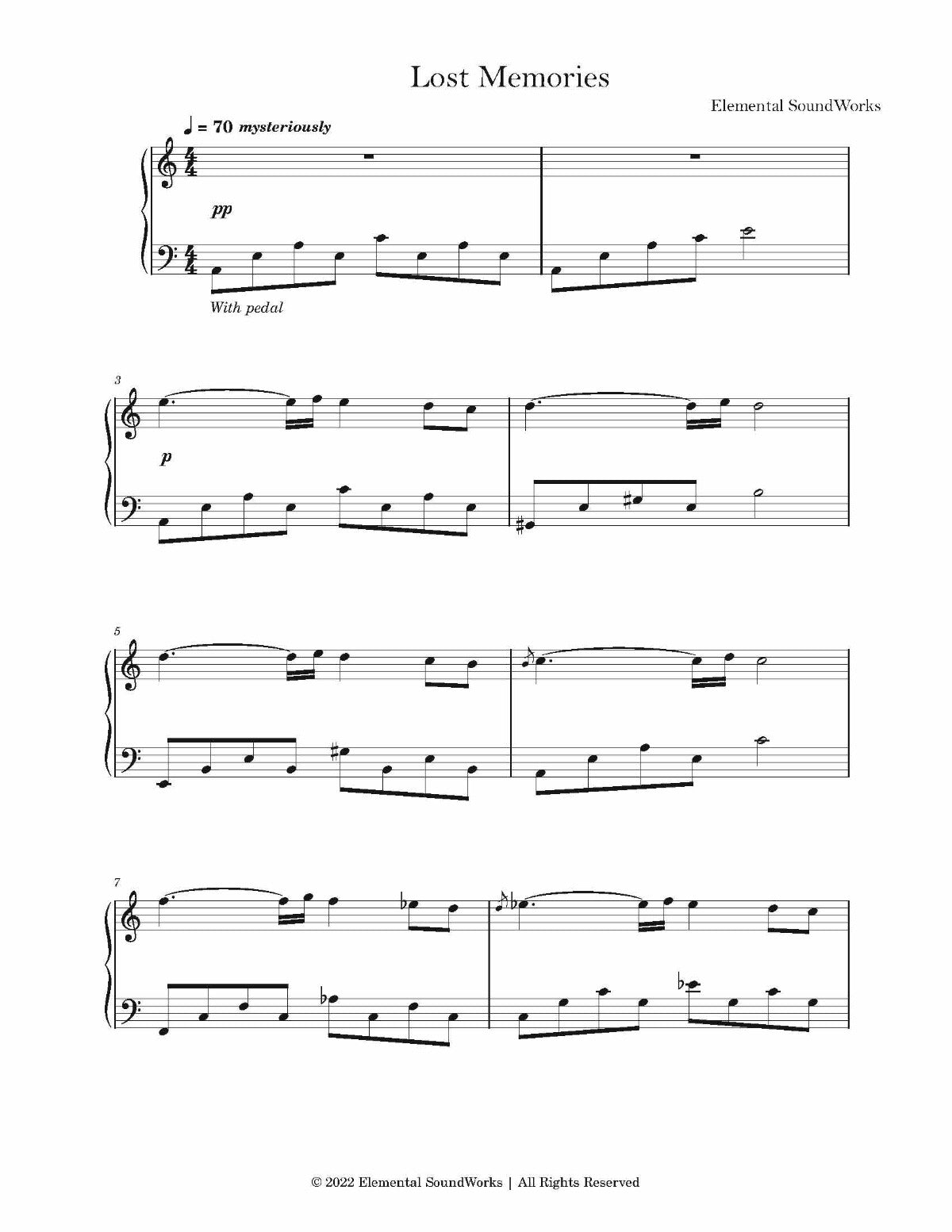 "Lost Memories" Piano Sheet Music