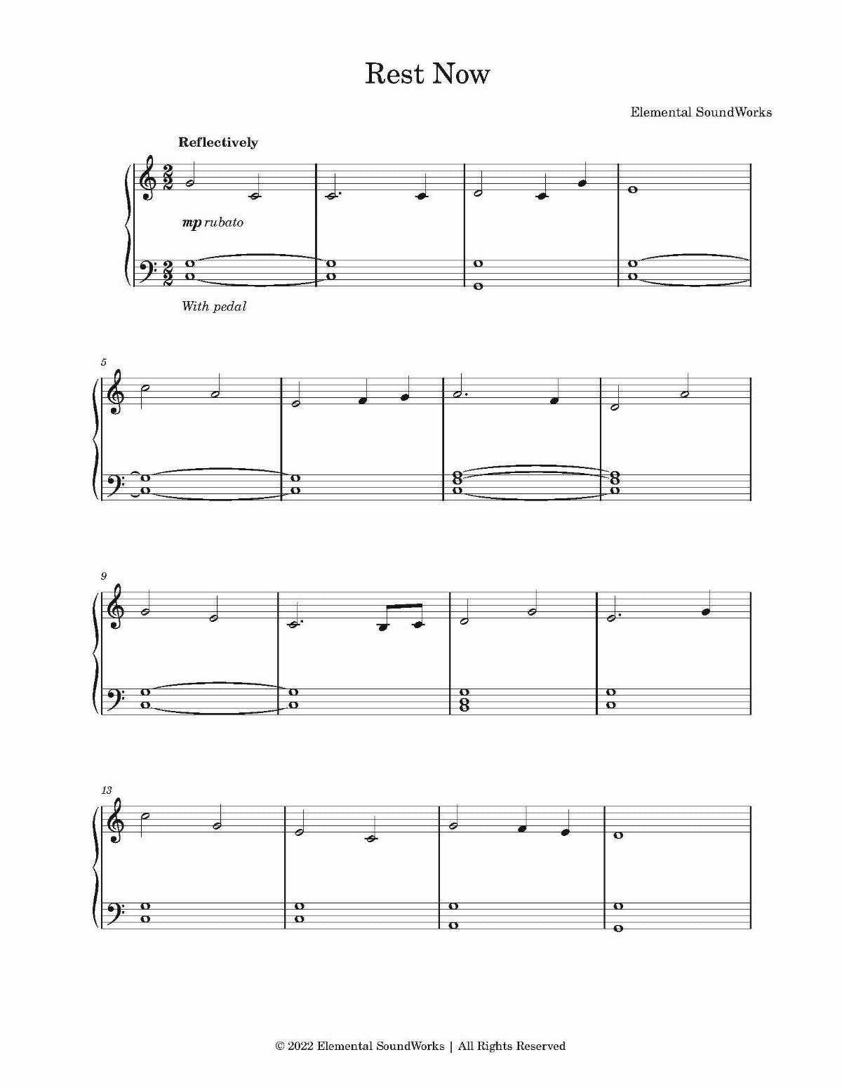 "Rest Now" Piano Sheet Music