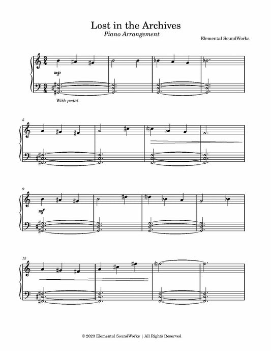 "Lost in the Archives" Sheet Music - Piano Arrangement