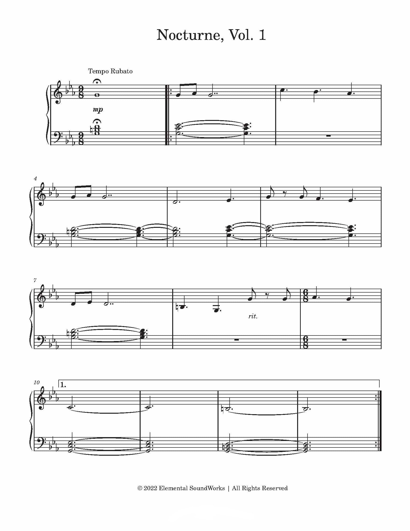 “Nocturne, Vol. 1” Piano Sheet Music