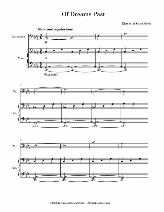 "Of Dreams Past" Sheet Music - Piano and Cello Duet