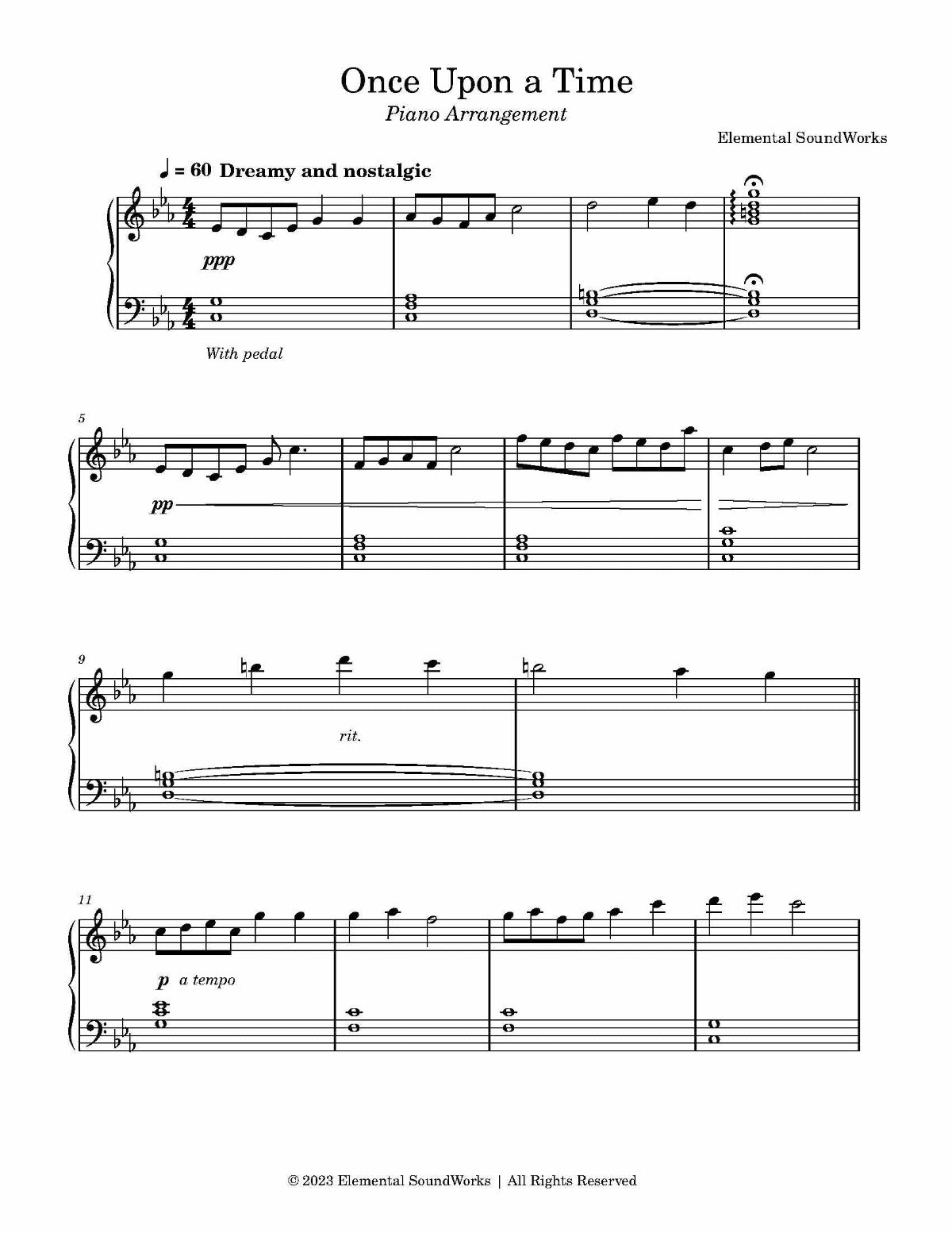 "Once Upon a Time" Sheet Music - Piano Arrangement