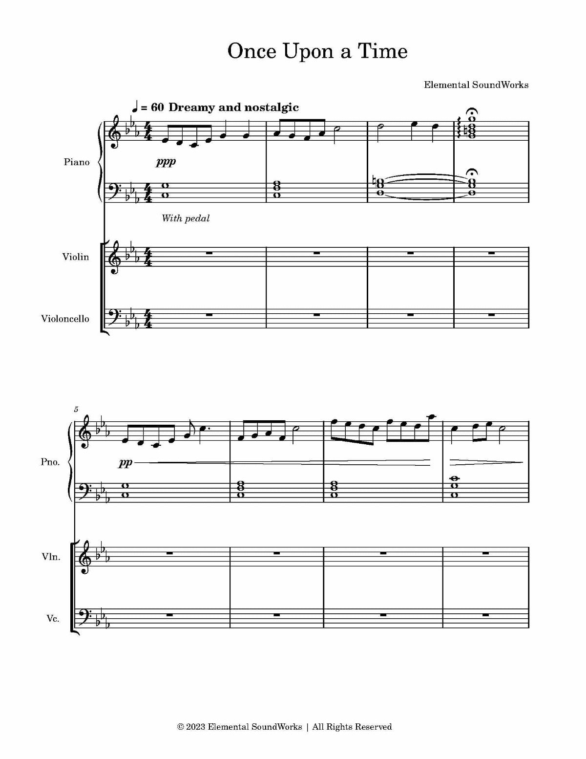 "Once Upon a Time" Sheet Music - For Piano, Cello, and Violin