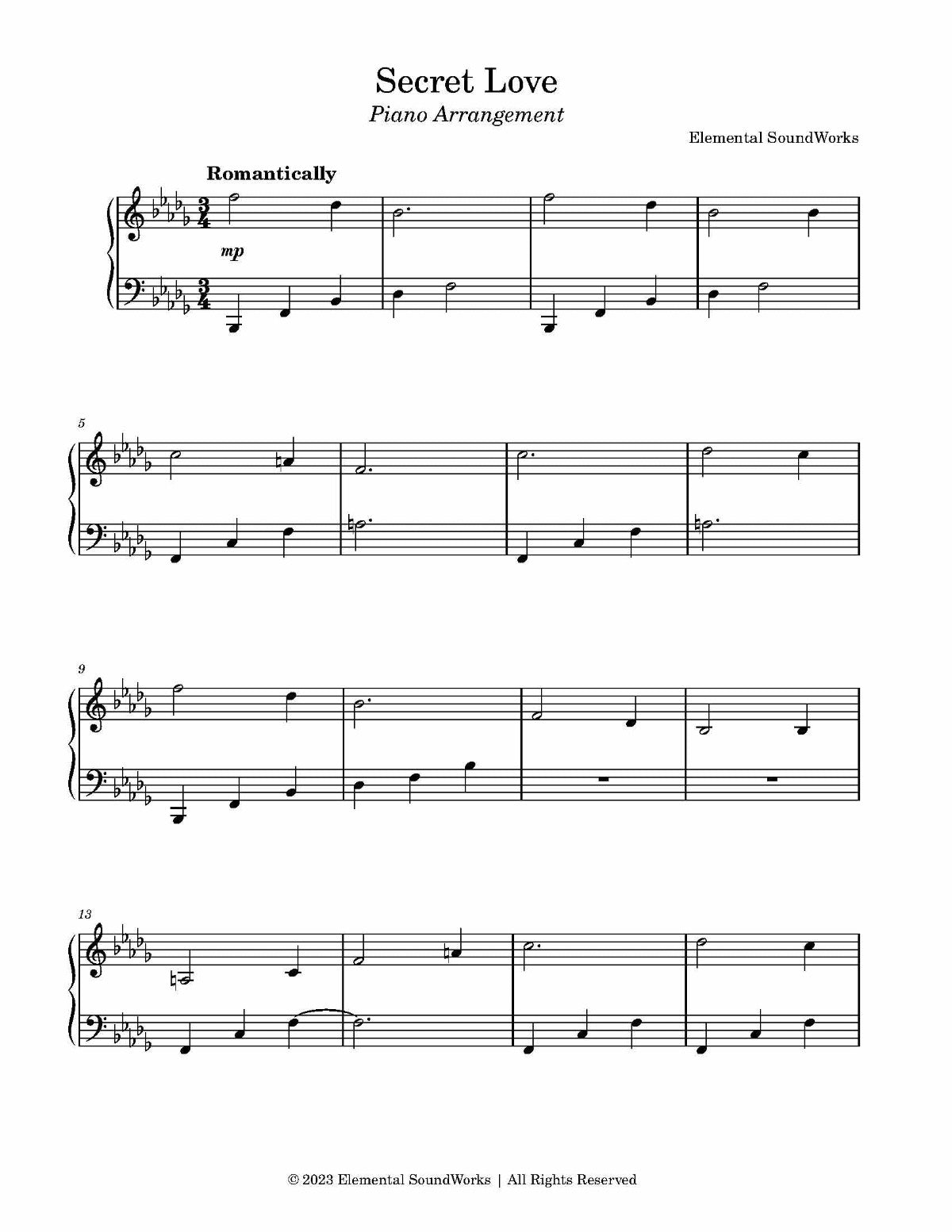 "Secret Love" Sheet Music - Piano Arrangement