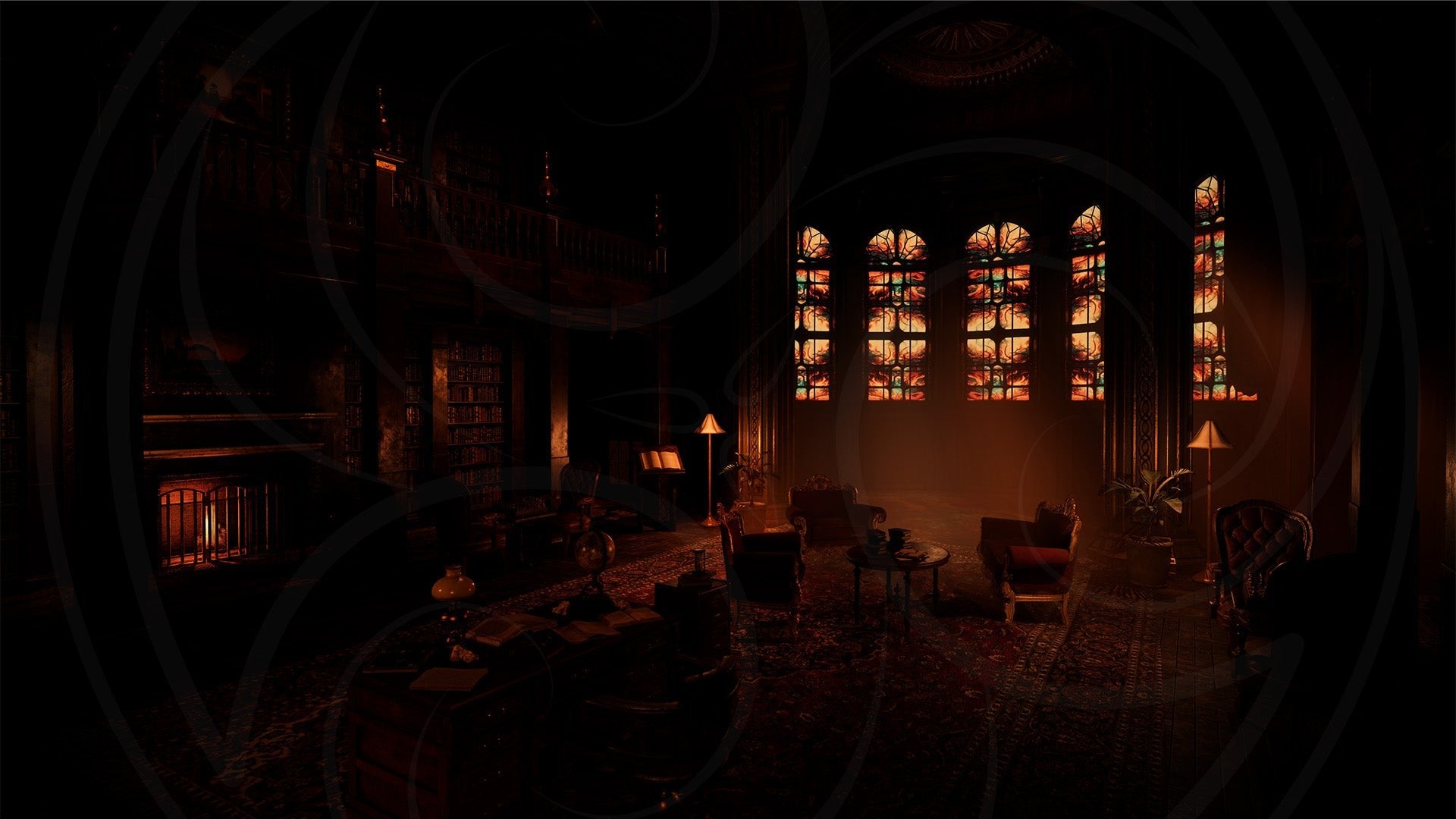 Dark Victorian Library Background