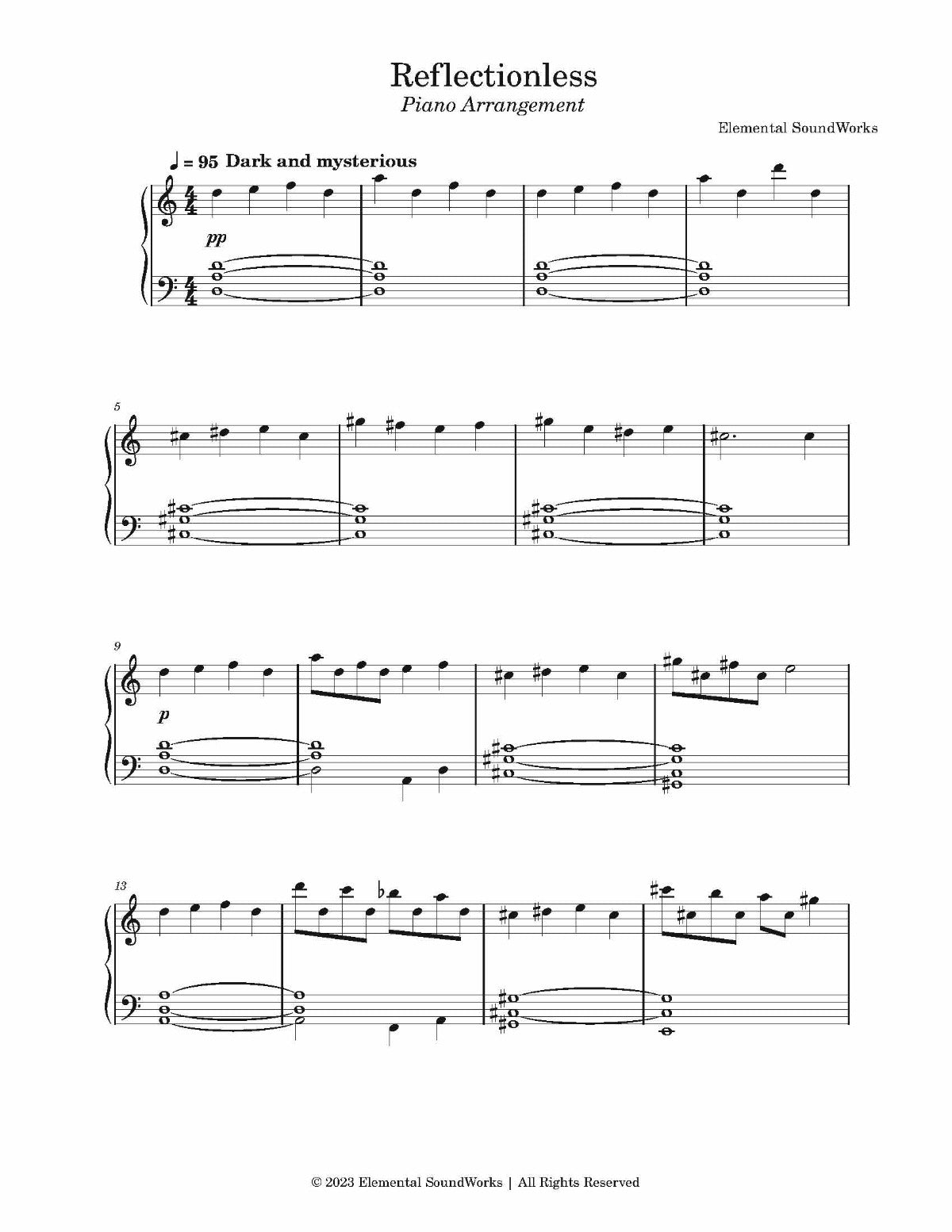 "Reflectionless" Sheet Music - Piano Arrangement