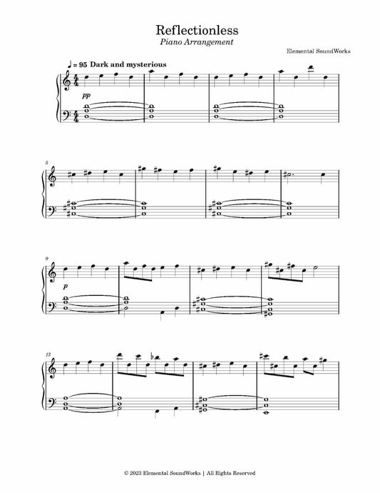 "Reflectionless" Sheet Music - Piano Arrangement