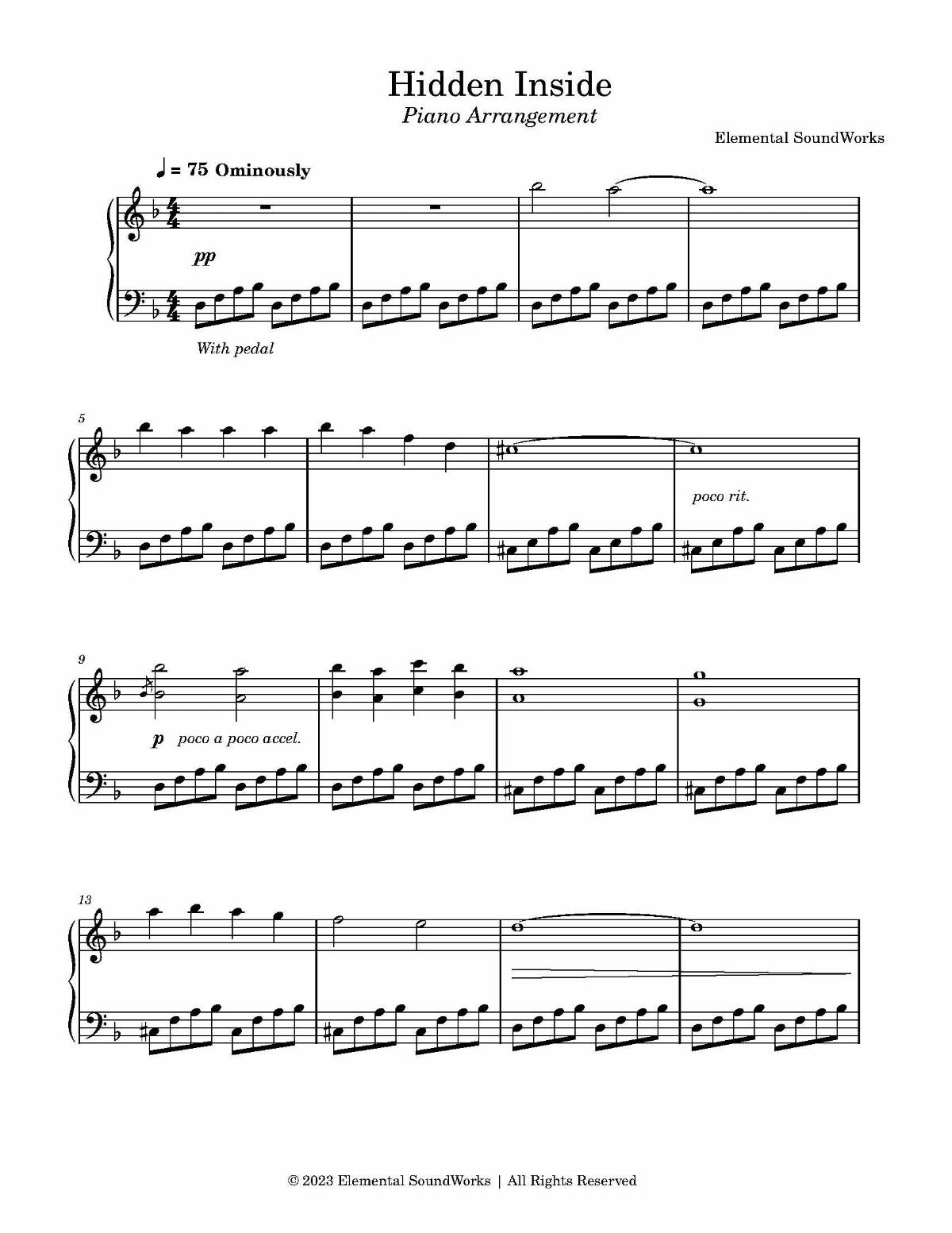 "Hidden Inside" Sheet Music - Piano Arrangement