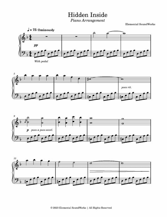 "Hidden Inside" Sheet Music - Piano Arrangement