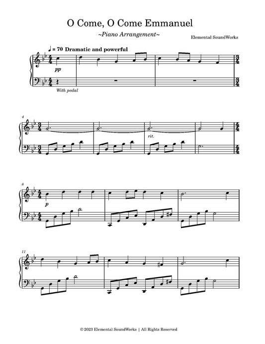 "O Come, O Come Emmanuel" Sheet Music - Piano Arrangement (Shortened)