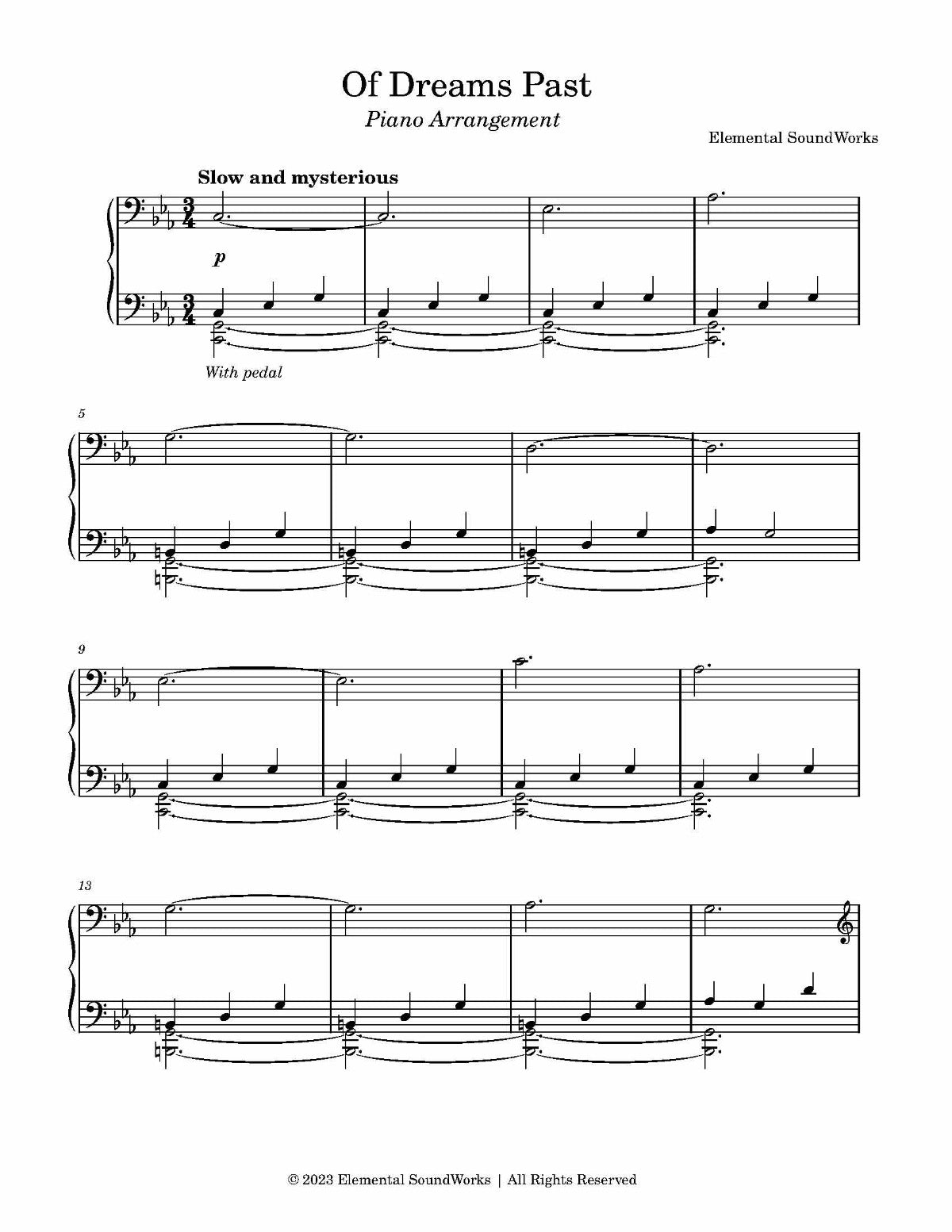 "Of Dreams Past" Sheet Music - Piano Arrangement