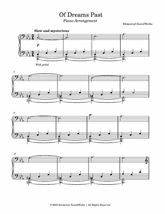 "Of Dreams Past" Sheet Music - Piano Arrangement