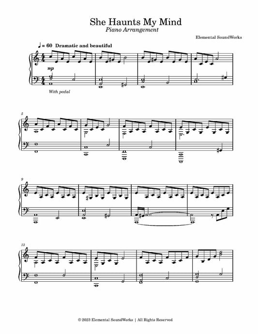 "She Haunts My Mind" Sheet Music - Piano Arrangement