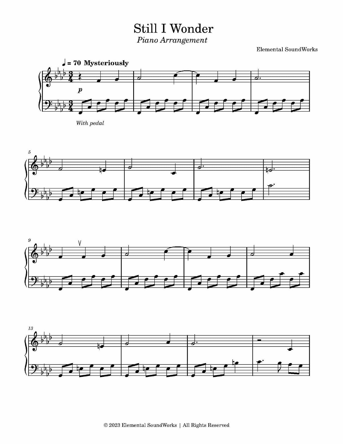 "Still I Wonder" Sheet Music - Piano Arrangement